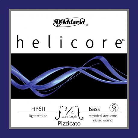 D´addario HP611 Set Cuerda Helicore Pizzicato para Contrabajo 3/4 Tensión Suave HP611-3/4L Helicore Bass G