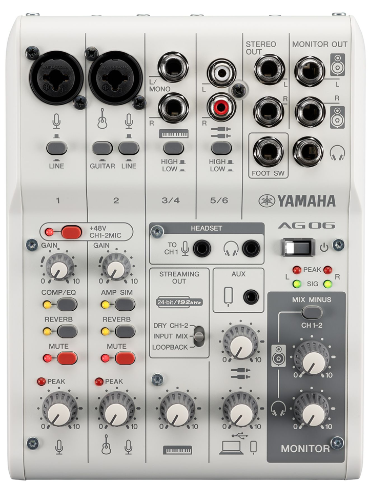 Yamaha AG06MK2W Mezclador de 6 canales con interfaz de audio USB para Streaming AG06MK2W