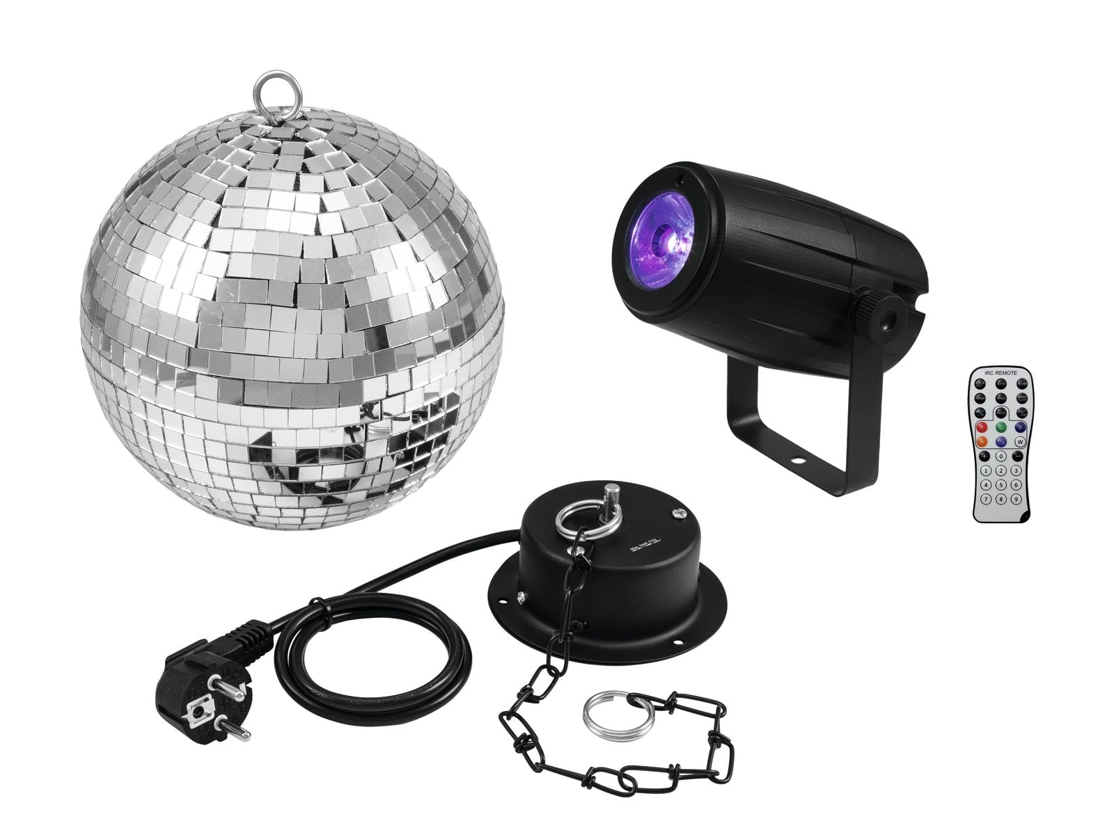 Eurolite Mirror Ball 20cm with motor + LED PST-5 QCL Spot bk Mirror Ball 20cm with motor + LED PST-5 QCL