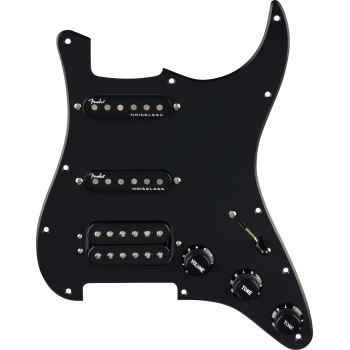 Fender pre-wired strat pickguard, quadra tap/ultra noiseless hss, black 11 h golpeador