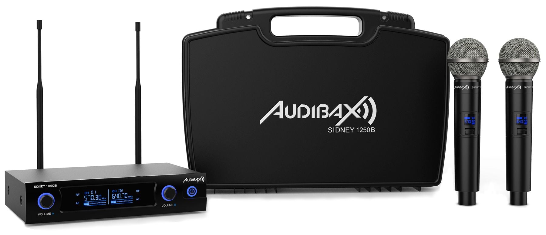 Audibax Sidney 1250 B Micrófono Doble Mano Profesional UHF Frecuencia B + Maleta Sidney 1250 B