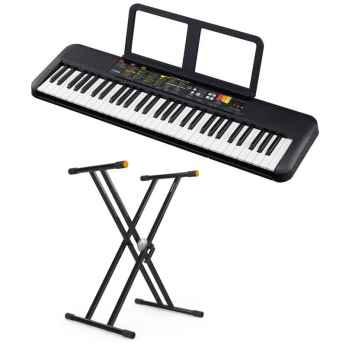Yamaha psr-f52 teclado portátil de 61 teclas con adaptador de corriente + audibax onyx 130 soporte premium tijera doble