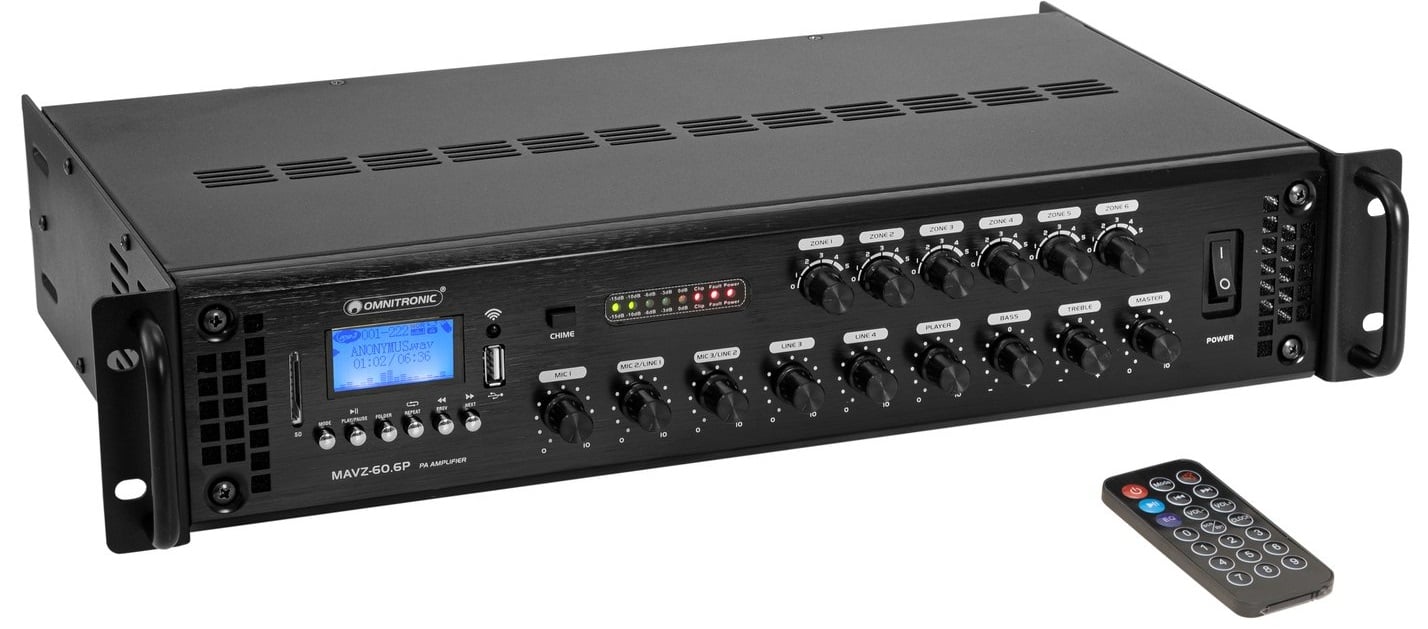 Omnitronic MAVZ-60.6P Mezclador Amplificador PA MAVZ-60.6P