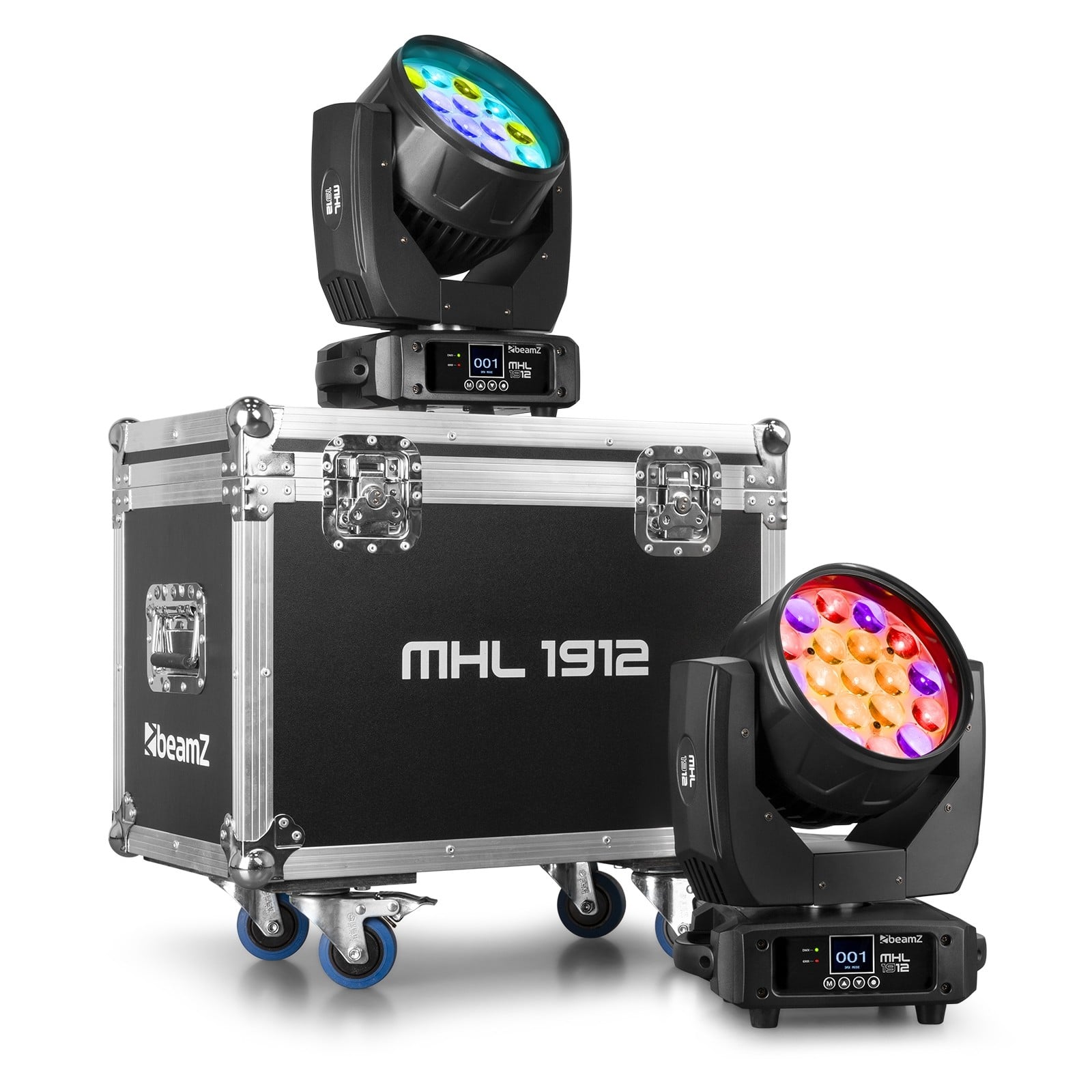 Beamz MHL1912 Dos Cabezas Móviles Wash Zoom y Flightcase MHL1912