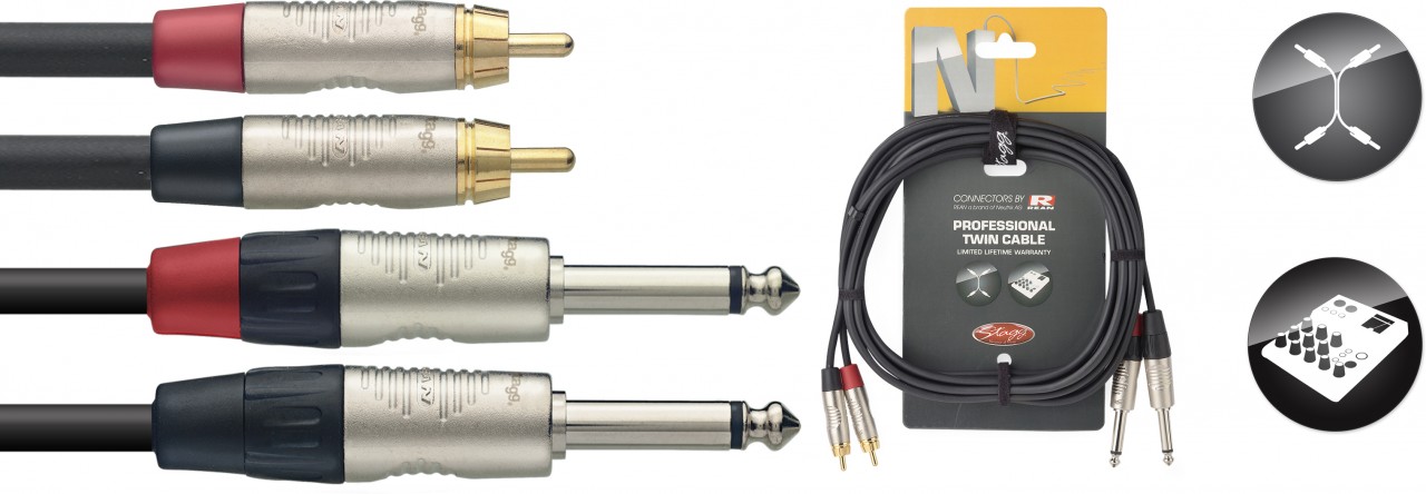 Stagg NTC3PCMR Cable Doble, Jack / RCA de 3 metros NTC3PCMR