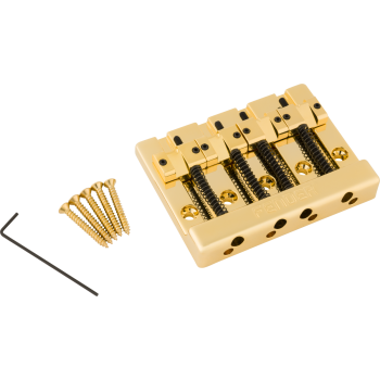 Fender himass 4-string bass bridge assembly with brass saddles, gold puente bajo