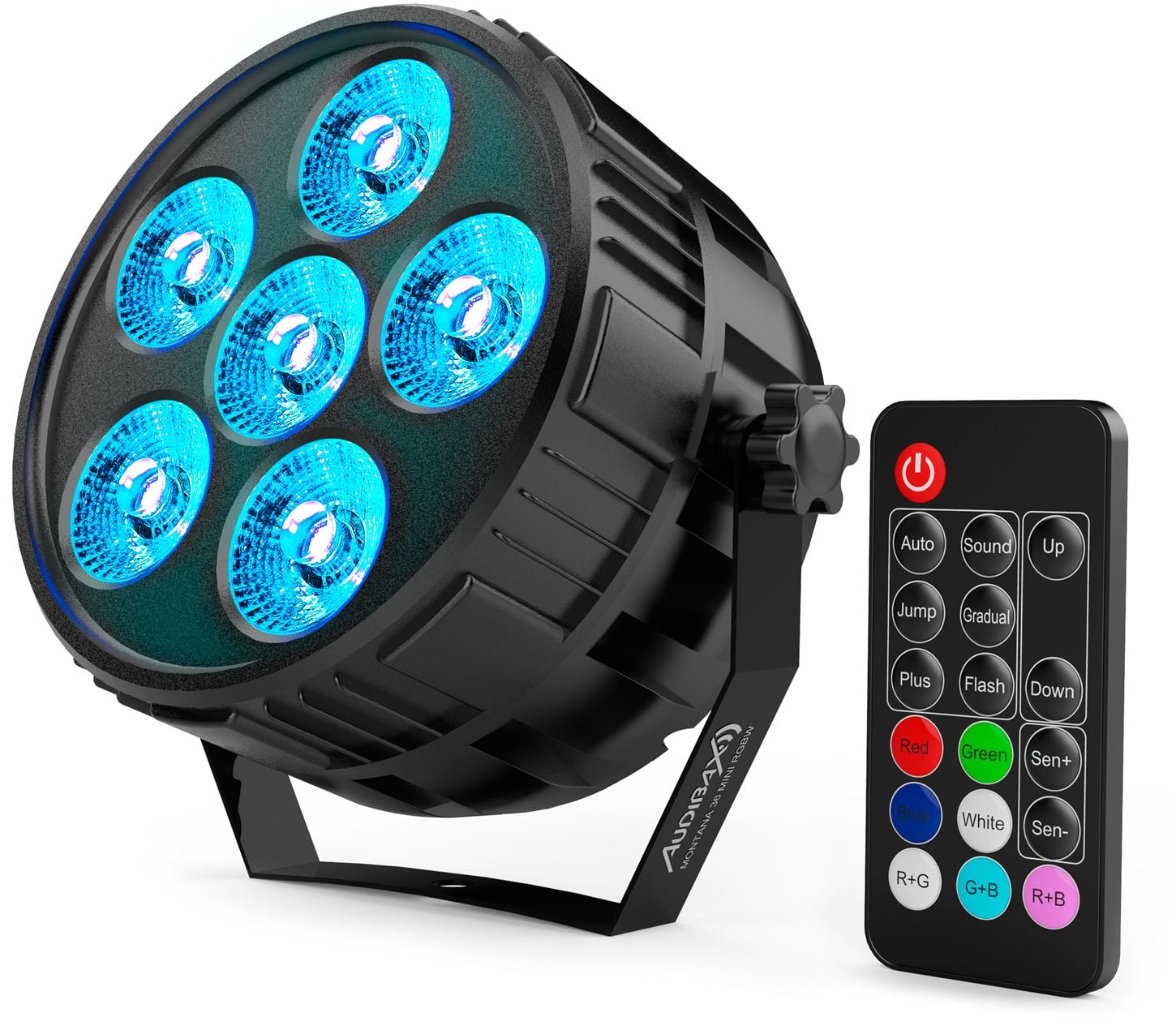 Audibax Montana 36 Mini RGBw 4 in 1 Foco Led Discoteca 36w + Mando Montana 36 Mini RGBw