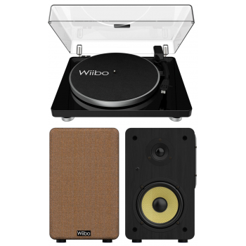 Equipo hifi wiibo giradiscos lyra 200 + altavoces activos vintage wiibo neo 100 v2 bluetooth