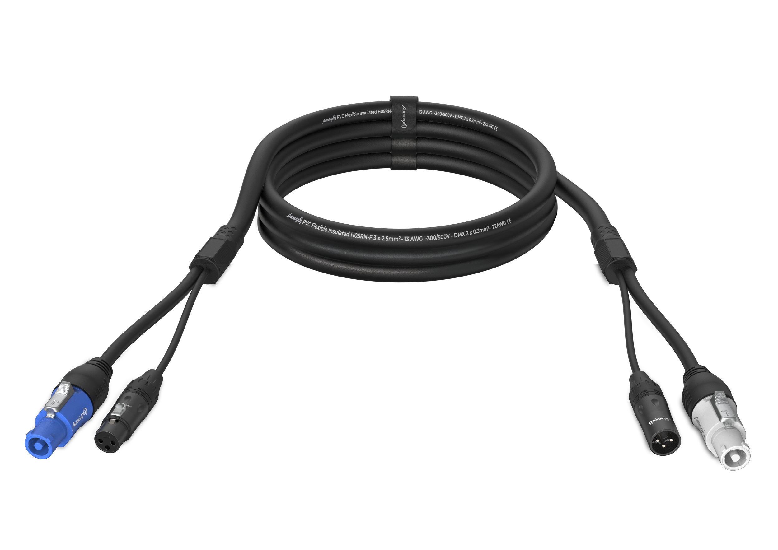 Audibax PC-XLR-500 Cable señal XLR a XLR + Alimentación input PowerCON a output powerCON 5 m PC-XLR-500
