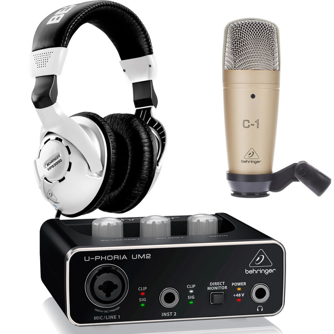 Behringer Pack U-Phoria Estudio Interface USB UM2 + Micrófono Estudio Behringer C1+ Auriculares Estudio Behringer HPS3000 Pack Estudio UM-2 Uphoria