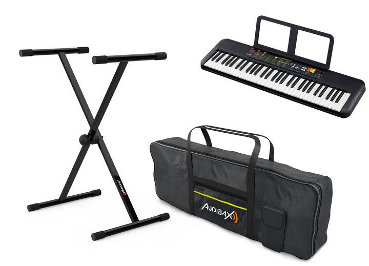 Yamaha PSR-F52 Teclado Portátil de 61 Teclas + Audibax Onyx Pack Single Soporte de Teclado + Funda Teclado 61 Teclas PSR-F52 con Soporte y Funda