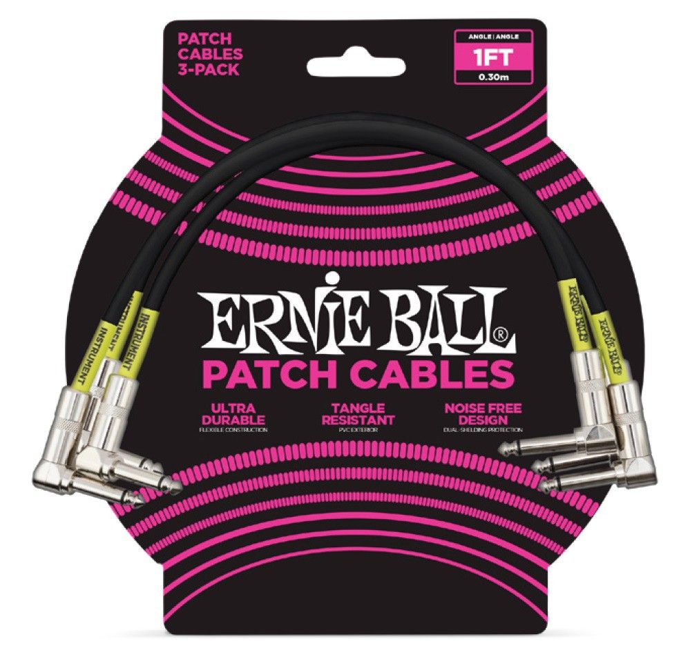 Ernie Ball 6075 Cable Patch Jack a Jack 30 Cm. Negro Pack 3 Unid 6075