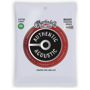 Martin ma530t cuerdas guitarra acústica authentic lifespan 2.0 phosphor bronze 92/8 extra light