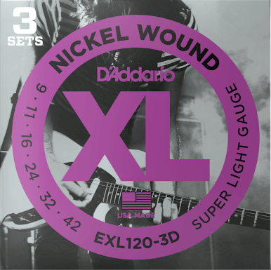 D Addario EXL120+-3D Paquete de 3 Cuerdas para Guitarra Eléctrica Super Light Plus EXL120+-3D