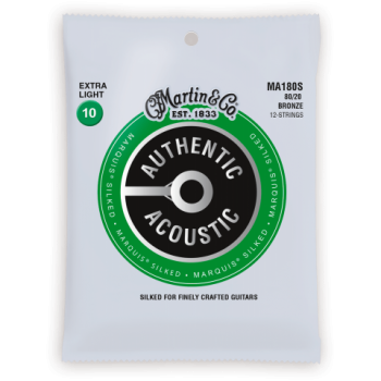 Martin ma180s authentic silked 12st bronze 80/20 extra light 10-47 set 12 cuerdas guitarra acústica