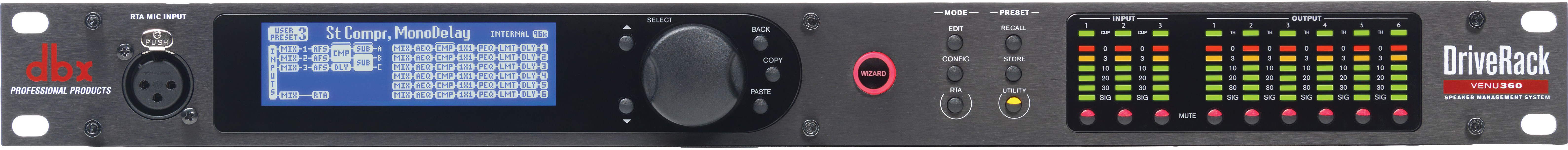 DBX Driverack VENU360 Procesador de señal 3 In 6 Out con RTA VENU360