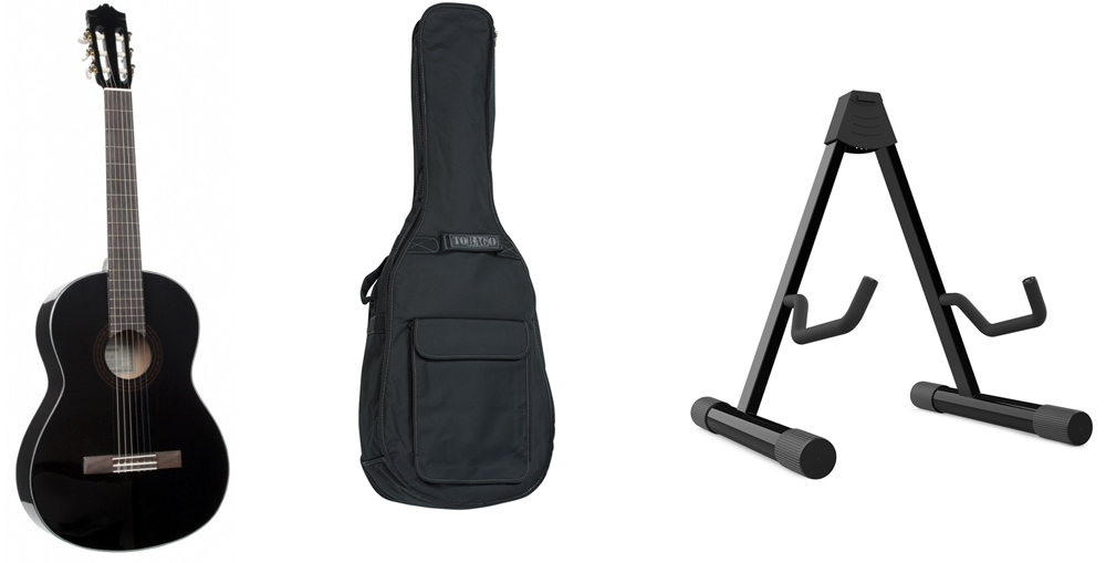 YAMAHA C-40 BL ll Guitarra Clásica Negro + Funda + Soporte de Suelo C-40 BL ll Guitarra Clásica Negro +Funda + Soporte