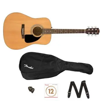 Fender fa-115 pack v2 natural. guitarra acustica + funda + correa + accesorios