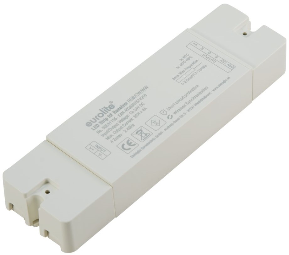 Eurolite Controlador LED Doble Receptor Blanco RF de zona RGB/CW/WW Controlador LED Doble Receptor Blanco RF de zona R