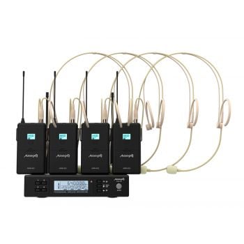 Audibax awm 403 sistema inalámbrico micrófono diadema de 4 canales uhf