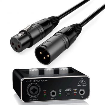 Behringer interface audio um2 u-phoria + cable premium xlr macho / xlr hembra 1.5 metros