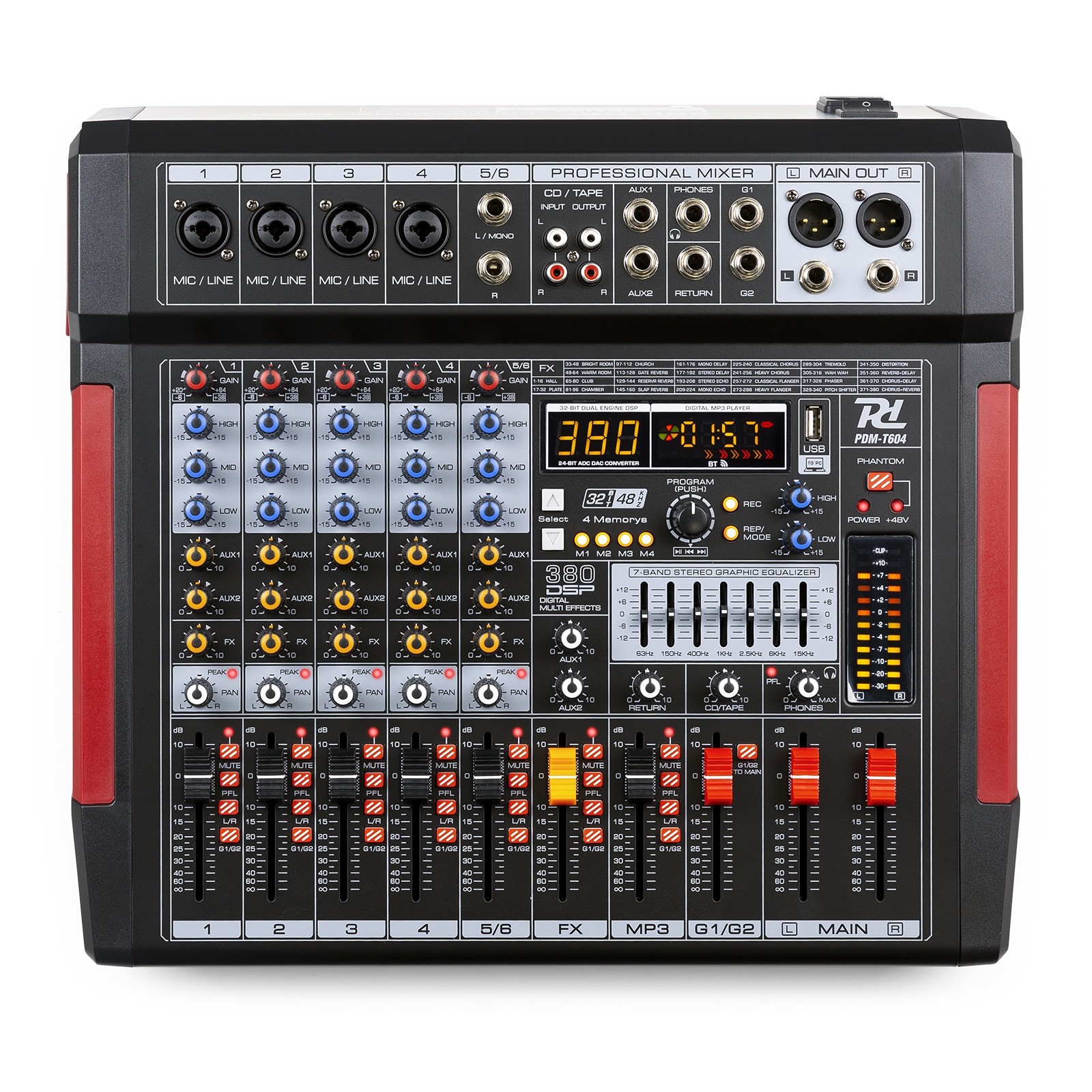 Power Dynamics PDM-T604 Mezclador de directo 6 canales DSP Bluetooth USB PDM-T604 Stage Mixer 6Ch 380DSP/MP3