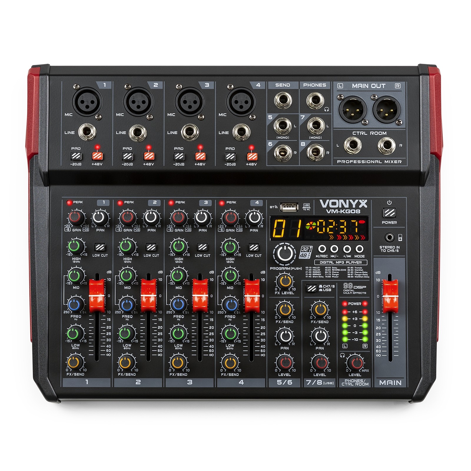 VONYX VM-KG08 Mezclador para musica 8 canales Bluetooth DSP USB grabacion VM-KG08