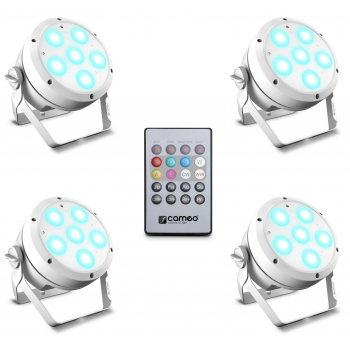 Cameo root par 6 wh set 1 compuesto por 4 x root par 6 wh incluyendo un control remoto ir (clpflat1remote)