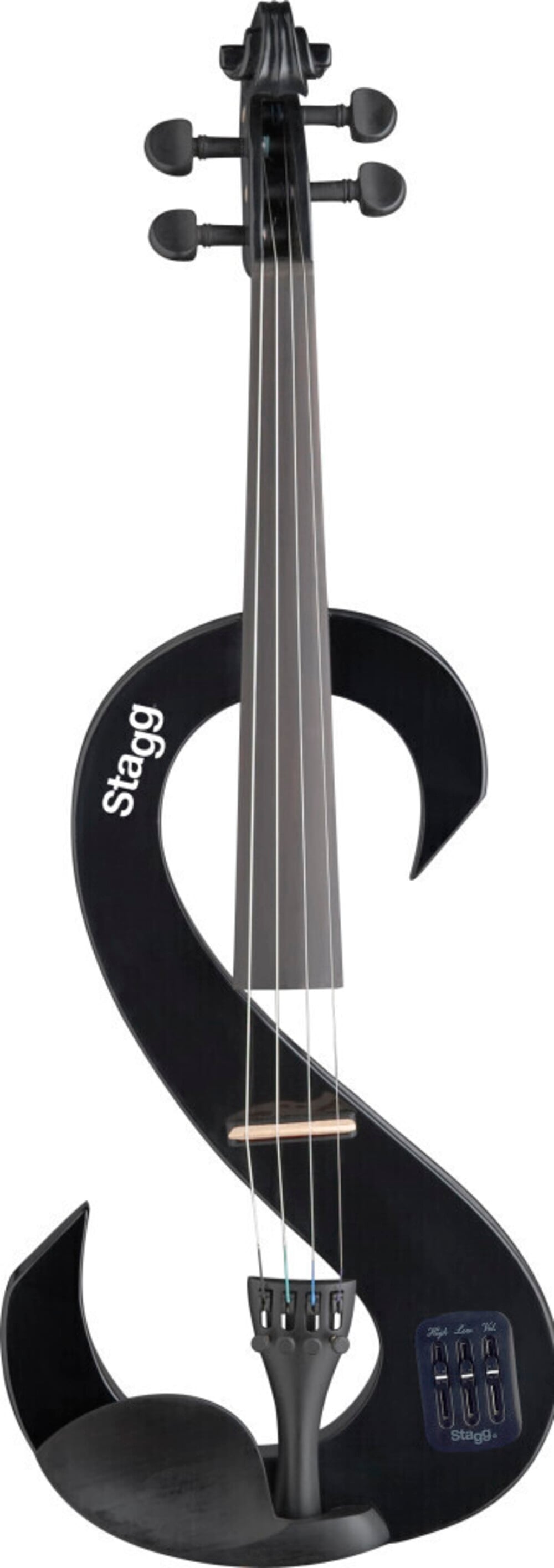 Stagg Juego de Violín Eléctrico 4/4 Negro en Forma de S, Estuche Blando y Auriculares EVN 4/4 Negro
