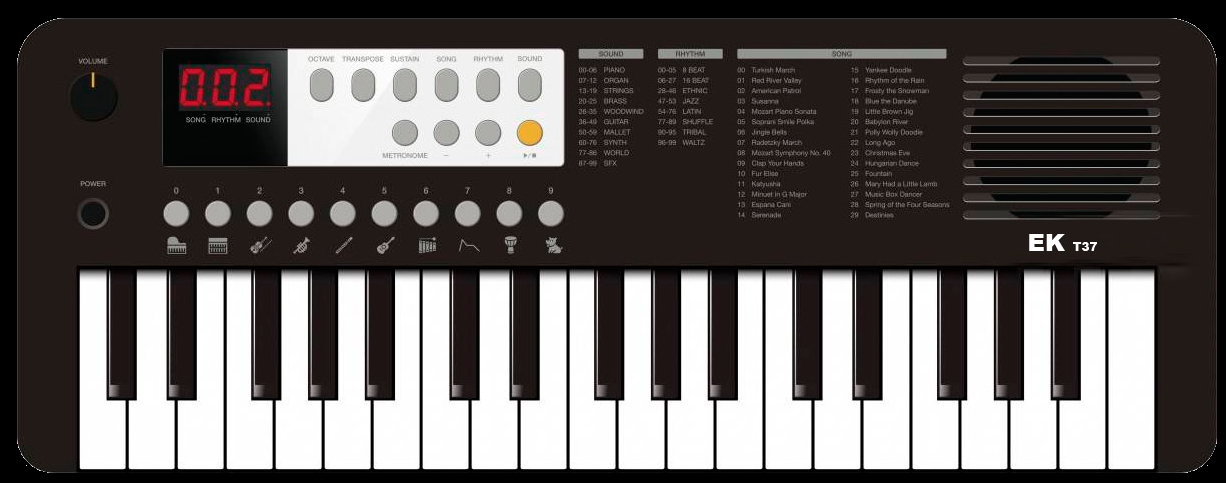 EK Audio Teclado Negro t37Bk EKT37BK