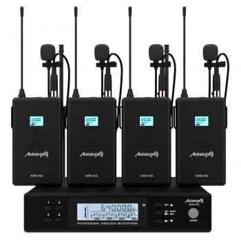Audibax awm 402 sistema inalámbrico micrófono lavalier de 4 canales uhf