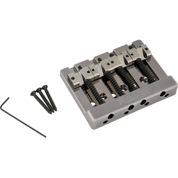 Fender himass string-through 4-string bass bridge assembly with brass, black chrome puente bajo