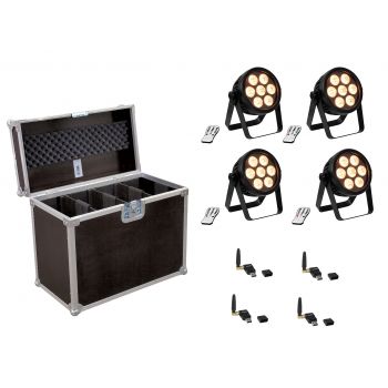 Eurolite set 4x led 4c-7 foco silencioso delgado + usb quickdmx + estuche