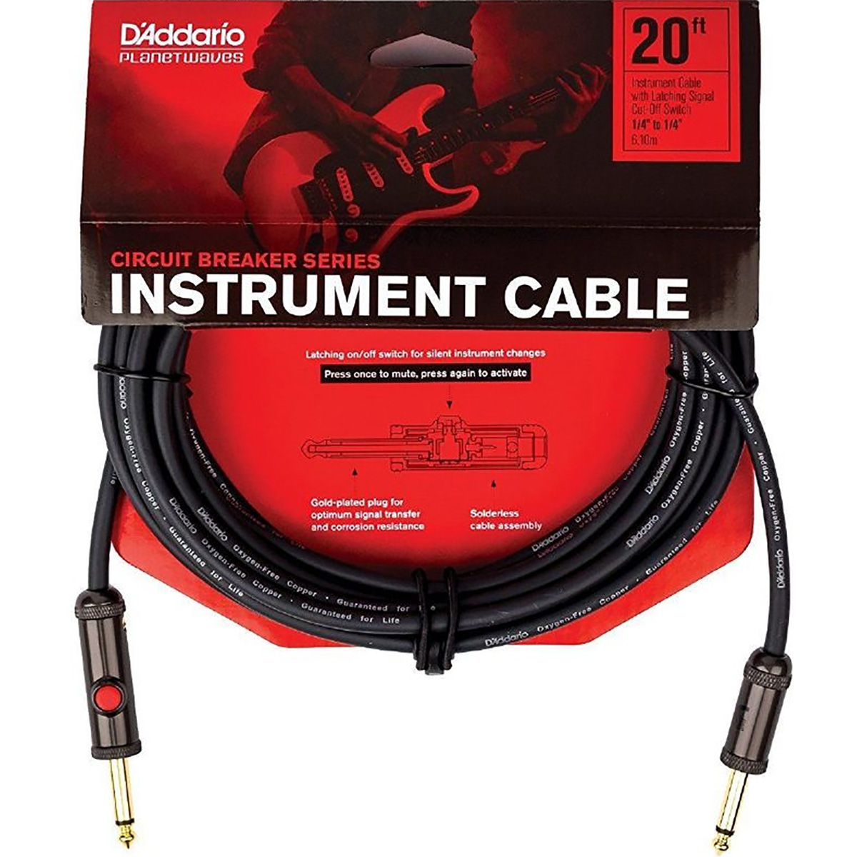 Planet Waves DAddario Cable de Instrumento con Switch On/Off, Plug Recto, 10 Metros Cable de Instrumento con Switch On/Off, Conector R