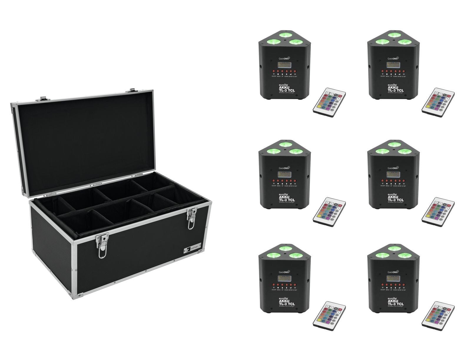 Eurolite Set 6x AKKU TL-3 TCL Trusslight QuickDMX + Estuche TDV-1 Set 6x AKKU TL-3 TCL Trusslight QuickDMX + Estuche