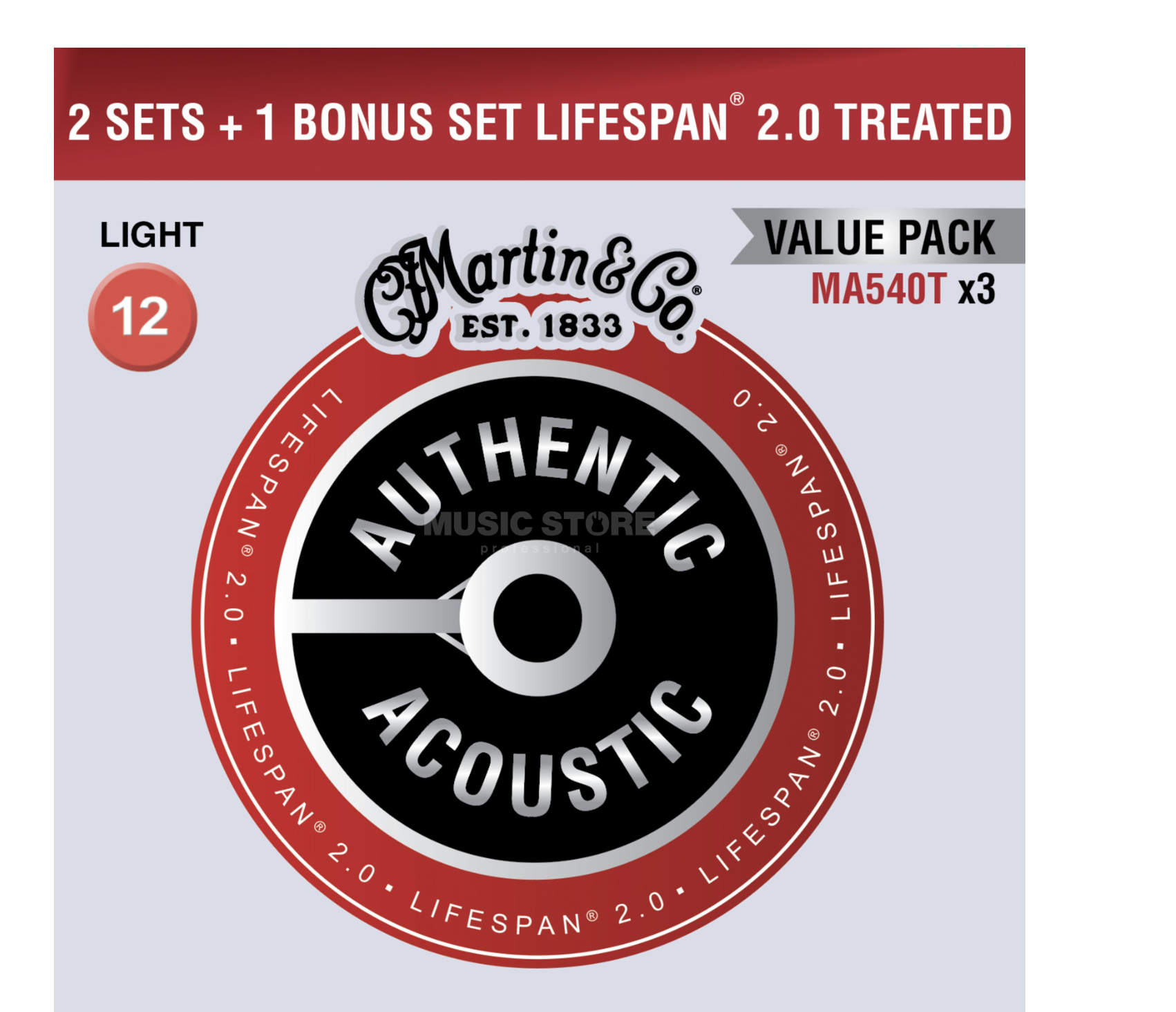 Martin MA540TPK3 Cuerdas Guitarra Acústica Pack 3 Unidades Authentic Lifespan 2.0 Phosphor Bronze 92/8 MA540TPK3