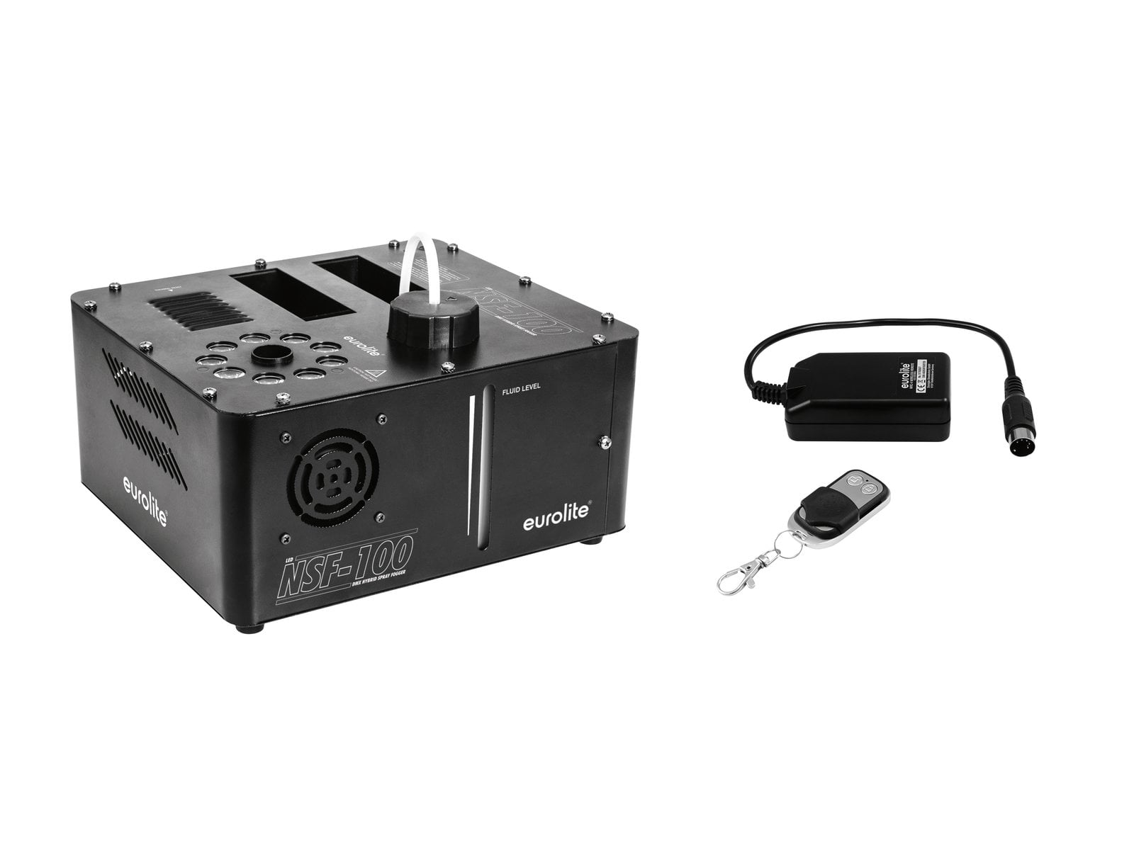 Eurolite Set NSF-100 LED DMX Hybrid Spray Máquina de Humo + WRC-4 Wireless Remote Set NSF-100 LED DMX Hybrid Spray + WRC-4 Wireless