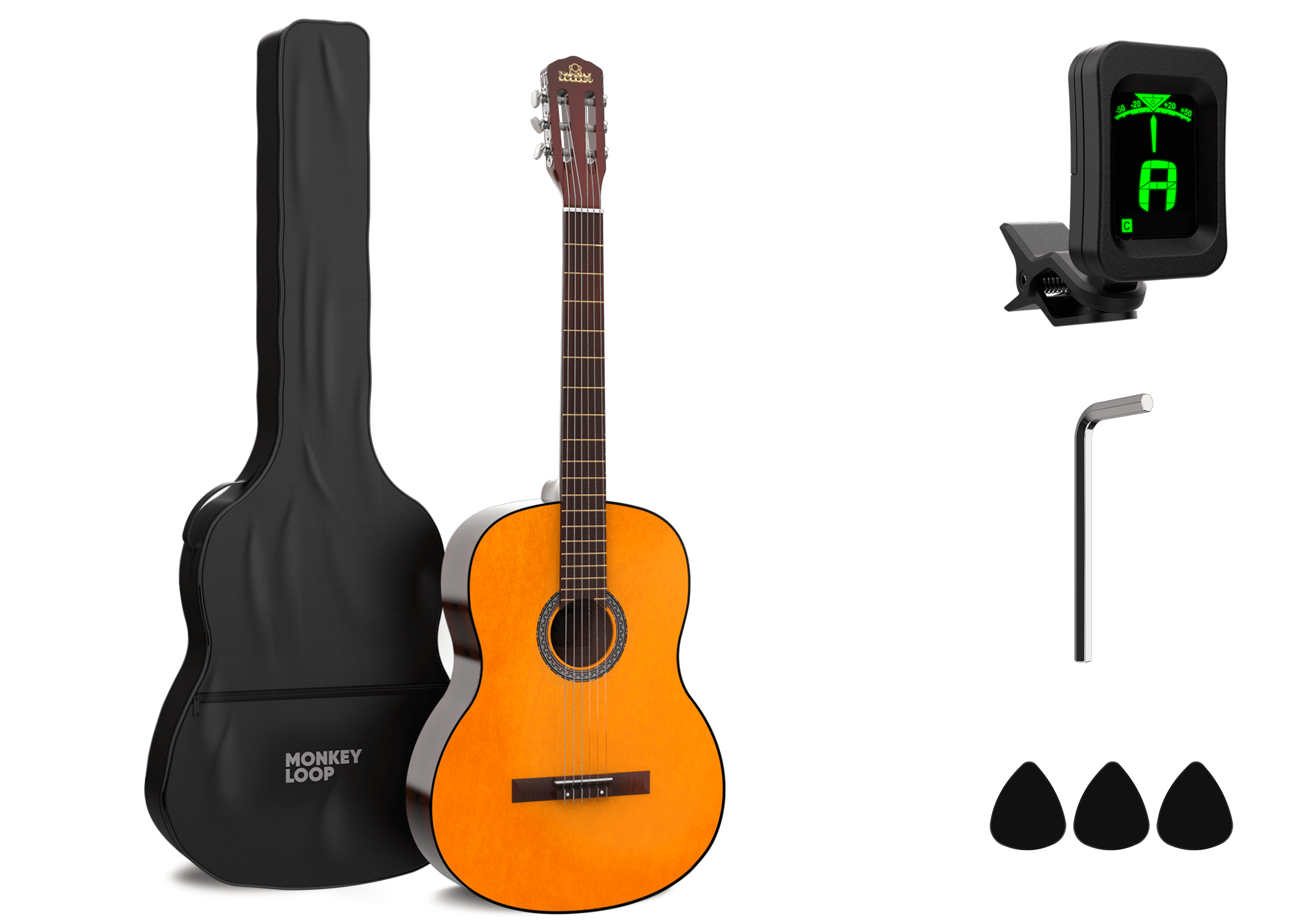 Monkey Loop Classic Soul 4/4Guitarra Clásica Pack Funda, Afinador y Puas Classic Soul 4/4
