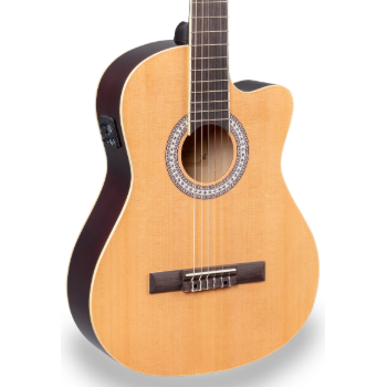 Soundstation mileia 44nt ce guitarra clásica 4/4 con tapa de abeto (cutaway activo