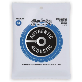 Martin ma550pk3 cuerdas guitarra acústica pack 3 unidades authentic sp phosphor bronze 92/8 medium 13-5