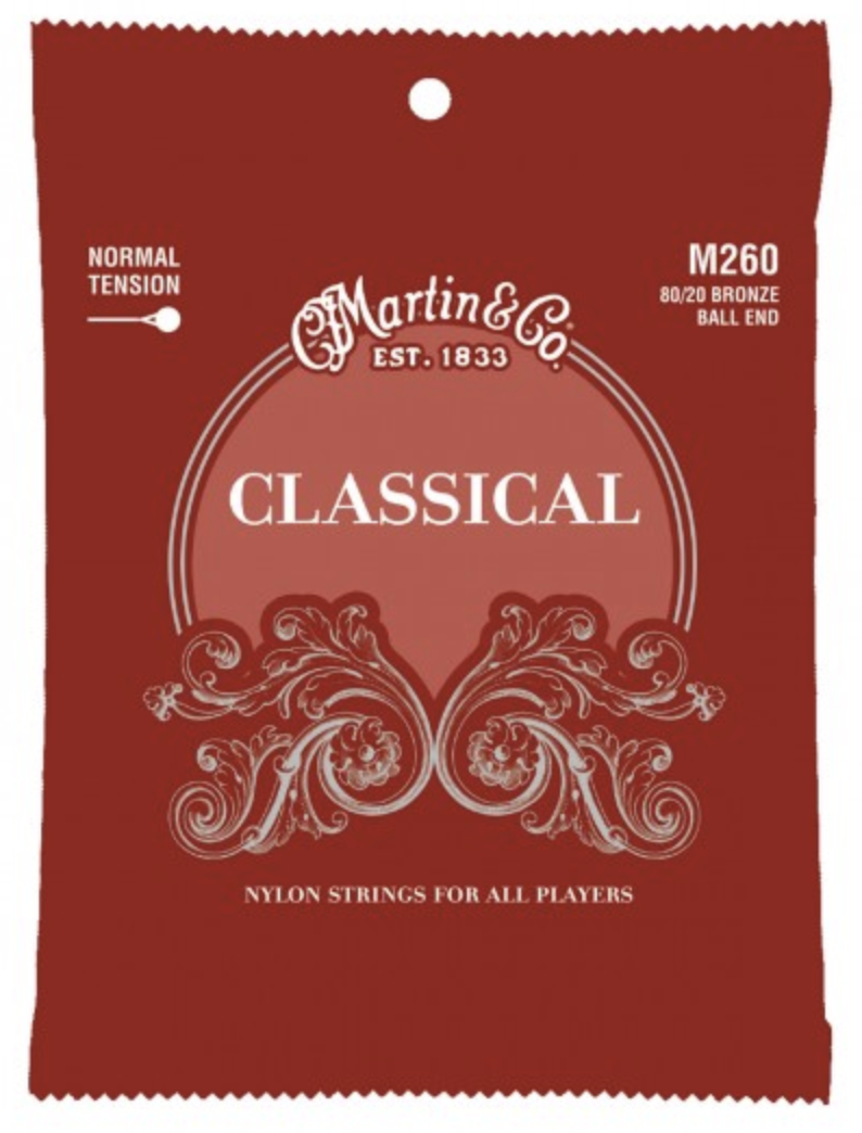 Martin M260 Cuerdas Guitarra Nylon Classical Clear & Silver Ball End Tensión Normal 28-43 M260