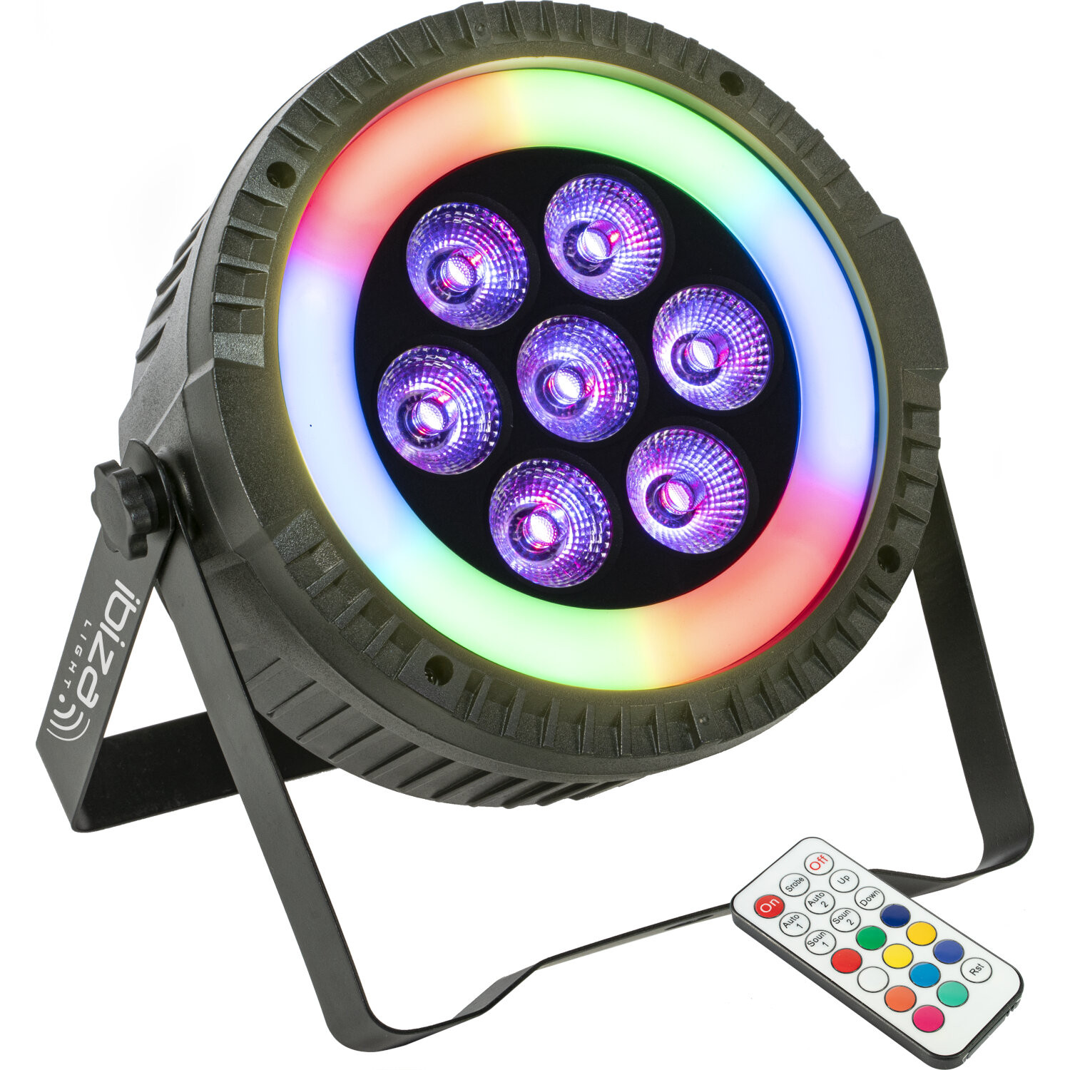 Ibiza Light THIN PAR LED 7x10w RGBW + LED RING 48 LED SMD RGB PROYECTOR PAR EXTRA-PLANO THIN PAR LED 7x10w RGBW + LED RING 48 LED SMD RGB