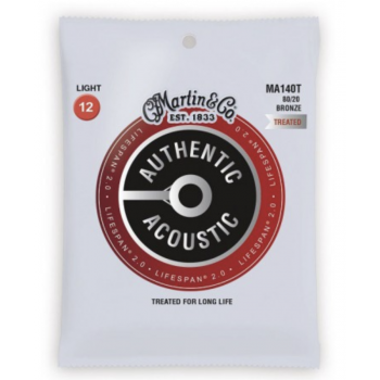 Martin ma140t cuerdas guitarra acústica authentic lifespan 2.0 bronze 80/20 light 12-54