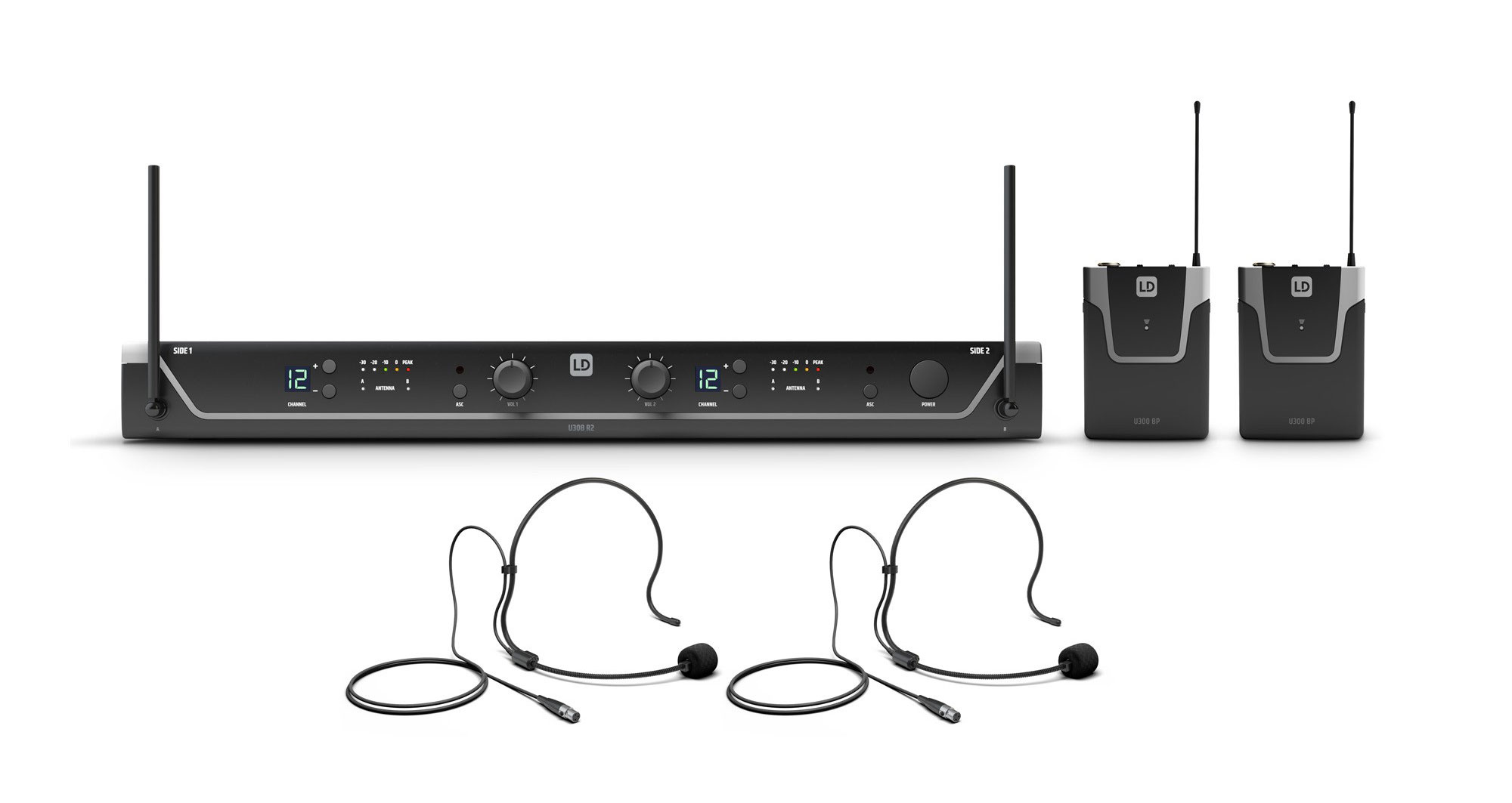 Ld systems U308 BPH 2 Micrófono Inalámbrico Doble de Diadema 863 - 865 MHz + 823 - 832 MHz U308 BPH 2