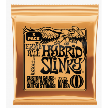 Ernie ball 3222 slinky hybrid cuerdas para guitarra eléctrica 9-46 pack 3 unid