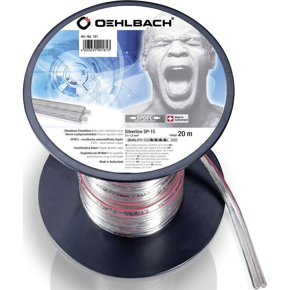 Oehlbach Silver Speaker Cable 2x1,50mm 20 metros Clear Silver Speaker 2x1,50mm 20 metros C