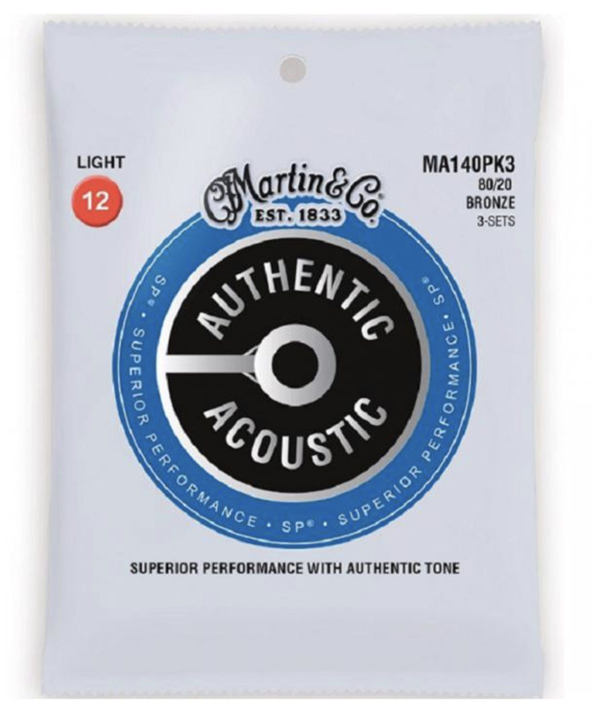 Martin MA140PK3 Cuerdas Guitarra Acústica Pack 3 Unidades Authentic Sp Bronze 80/20 Light 12-54 MA140PK3