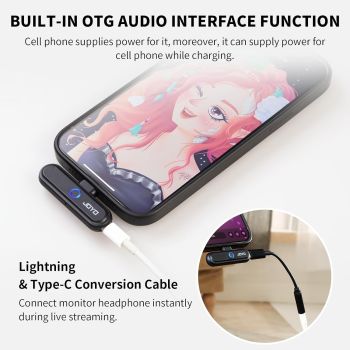 Joyo jw-05r - interface ide audio inalambrico usb-c y lighting 2,4g