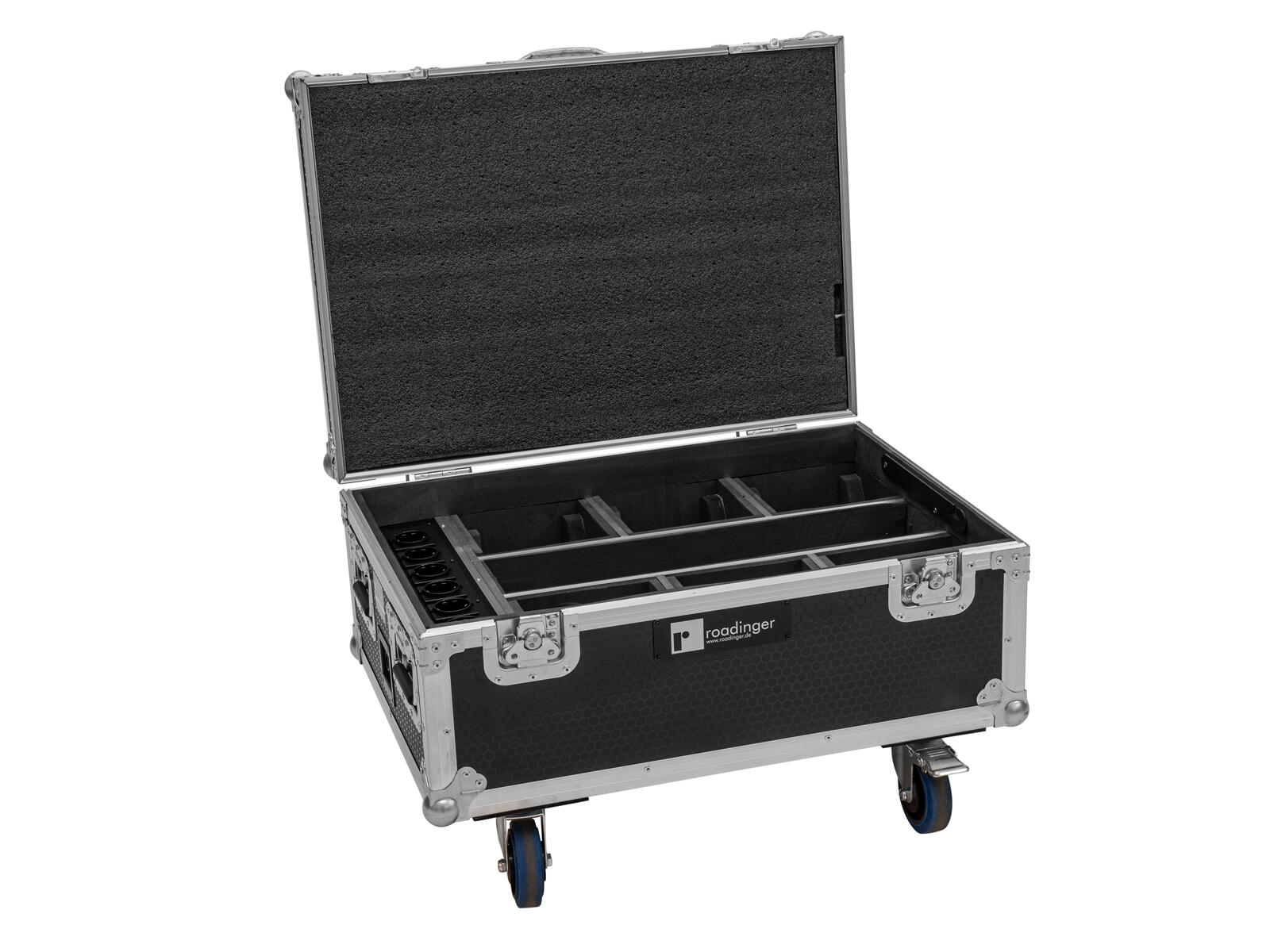 Roadinger 6x AKKU IP TL-3 QCL Flightcase con función de carga y ruedas 6x AKKU IP TL-3 QCL