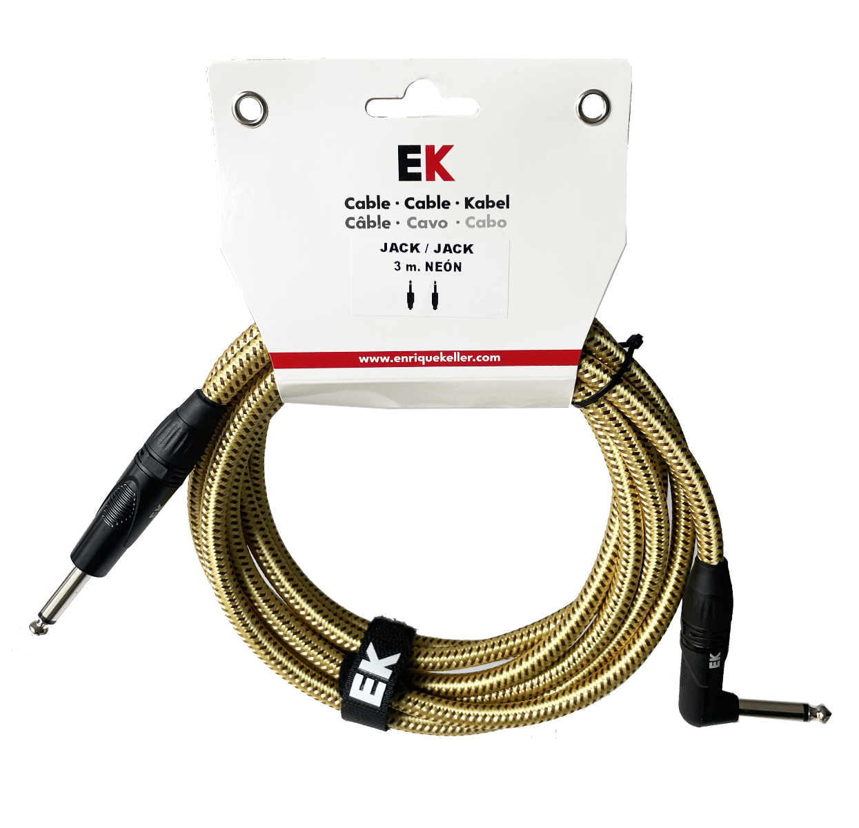 EK Audio Cable Jack-Jack Acodado Neón Tela Trenzada Dorado 3M SFJJ0133N2
